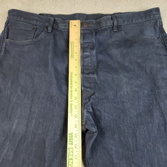 Mens 44x32 Levis Blue Dark Wash 501 Classic Fit Straight Leg Button Fly Denim - Picture 5 of 9